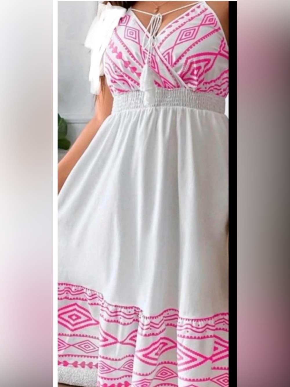 SHEIN White A-Line Skirt with Pink Aztec Trim